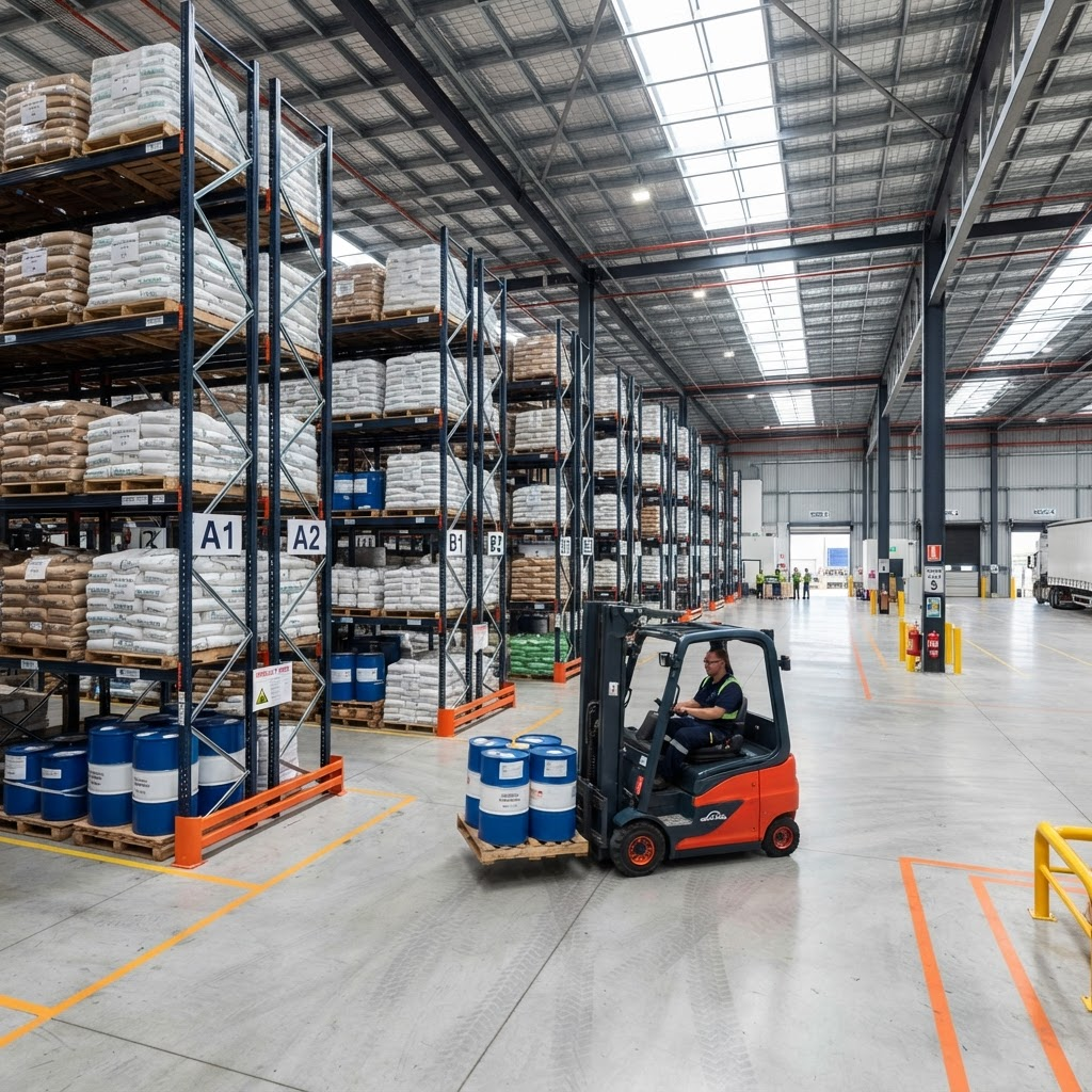 Bin Rehan warehouse with palletized raw materials
